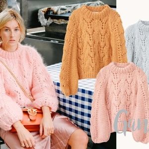 Ganni Faucher Hand-Knit Mohair Sweater- Orange! M